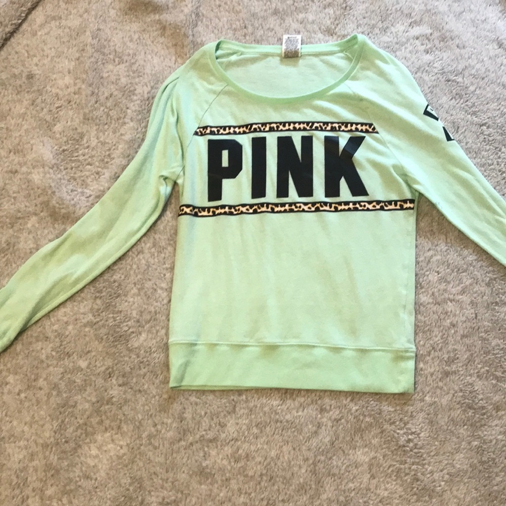 mint green PINK shirt with cheetah lines size xs